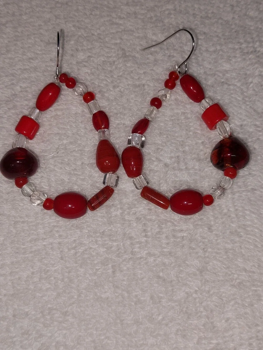 Red Glass Beaded Hoop Earrings - Women Jewelry Handmade